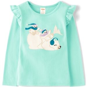 Gymboree Girls Embroidered Polar Bear Flutter L/S Top - Nordic Adventure - Aqua